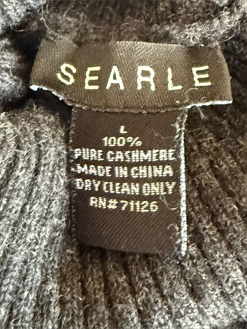 Searle 100% Cashmere Turtleneck Leather Patch Dark Academia Sweater Sz L - Picture 4 of 5